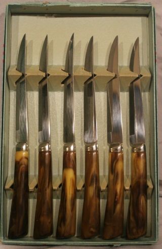 Vintage 1950s W.  Richardson Stainless Steak Knife Set Of 6,  Sheffield England