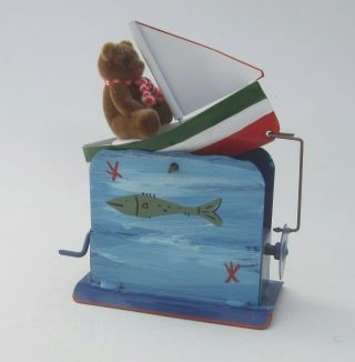 Tucher & Walther Germany Sailing Bear Tin Hand Crank Vintage Toy