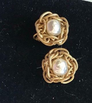 Miriam Haskell Vintage Earrings Baroque Pearls & Russian Gold Chains