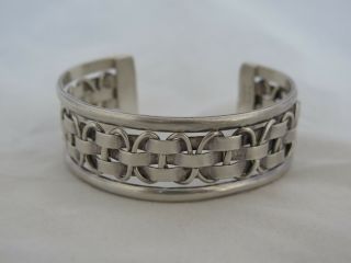 Vintage Taxco Mexico Sterling Silver Wide Cuff Bracelet