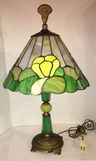 Antique Lamp Leaded Stained Glass Bronze Handel Tiffany Studios Era
