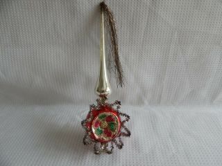Vintage Christmas Tree Topper Mercury Glass Indent Tinsel Wire Wrapped
