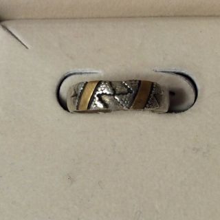 Vintage Sterling Silver & 14k Gold Bimetallic Ring Tribal Theme Size 5 925