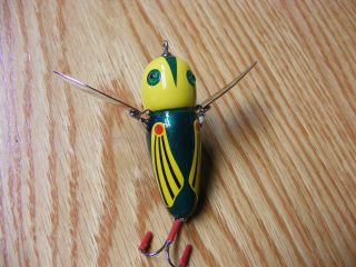 C Hines Heddon Style Crazy Crawler in Yellow and Green Hornet Color 2 3/4 