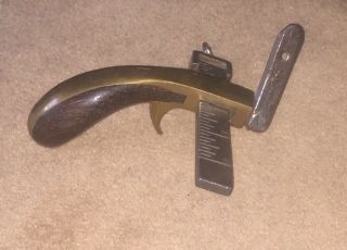 Antique Pistol Grip Leather Slitting Tool Draw Gage Knife Brass & Rosewood Gauge