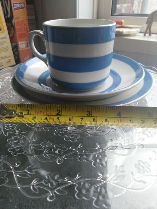 Vintage T G Green Blue & White Cornishware Trio Of Cup Saucer & Side Plate