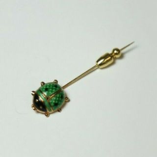 Antique Guilloché Enamel 14k Italian Green Ladybug Gold Stick Pin