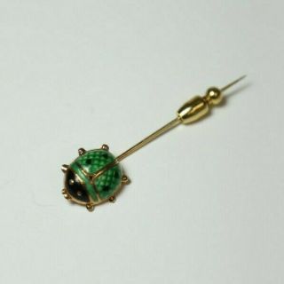 Antique Guilloché Enamel 14K Italian Green Ladybug Gold Stick Pin 2