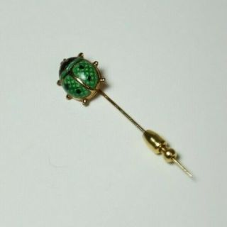 Antique Guilloché Enamel 14K Italian Green Ladybug Gold Stick Pin 3