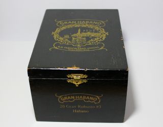 Vintage Black Gran Habano Wood Cigar Box Hand Made In Honduras