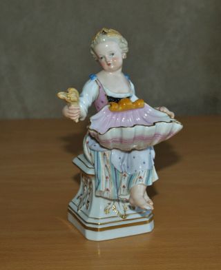 Antique Meissen Porcelain Figural Salt Dish,  Girl With Scallop Shell,  No.  C96