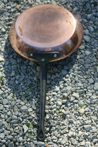 Antique Copper Frying Pan Saucepan Lined 10.  2inch 1.  3kg/2.  9lbs