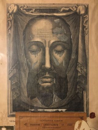 The Holy Face Antique 1905 Catholic Relic Veil Of Veronica Framed W/ Certificate 2