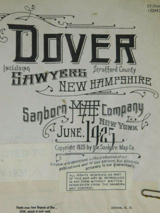 Antique Sanborn 1925 Book Of Insurance Maps Atlas Dover Hampshire Complete