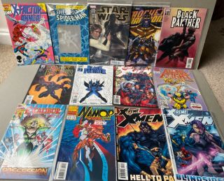 13 Vintage Marvel Comics Black Panther,  X - Treme X - Men,  Spider Man,  Star Wars Etc