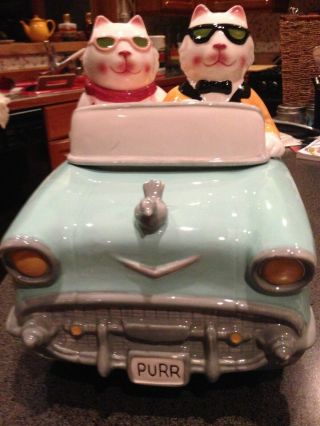 Classic 57 Chevy Ceramic Cookie Jar “crusin’ Cats” By Clay Art - 1997 – Vintage