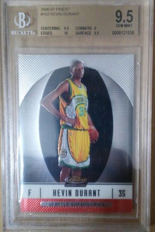 Kevin Durant Rookie Bgs 9.  5 2006 - 2007 Topps Finest Rookie Card /539