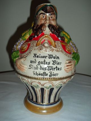 Vintage German Reiner Wein Und Gutes Bier Ceramic Man Stein Pitcher Collectible