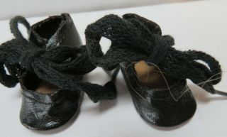 Antique Doll Shoes Black With Shoe String Ties