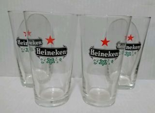4 Vintage Heineken Beer Glasses 10oz.  Red Star Logo • Authentic Barware