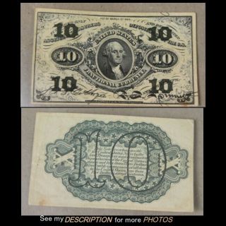 Antique Obsolete Us Fractional Currency 10 Cents 3th Issue Colby Spinner