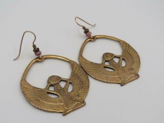 Vintage Brass Egyptian Goddess Isis Dangle Earrings