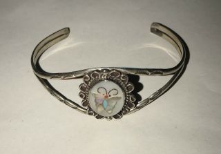 Vintage Zuni Native Sterling Silver W/multi Stone Inlay Butterfly Cuff Bracelet