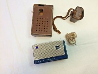 Vintage Sharp Transistor Six Radio Blue/silver Made In Japan,  Case & Ear 1958