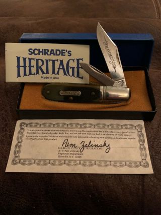Vintage 83’ Schrade Usa Heritage 2661 Green Bone Barlow Jack Knive And