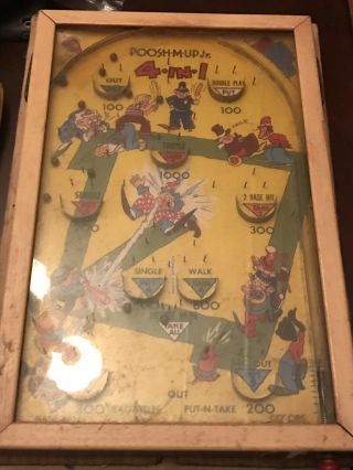 Vintage 1930’s Poosh - M - Up Jr Pin Ball Baseball Game With Boxed - Box Store Stock