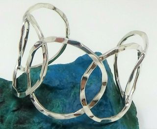 925 Sterling Silver Mexico Wide Open Loop Cuff Bracelet Vintage