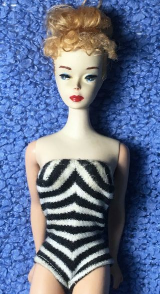 Vintage Blond 850 Ponytail Barbie 3 Solid Body,  Blue Eyeliner,  With OSS 2