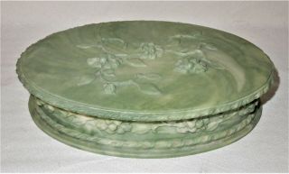 Vintage Sage Green Grape Vine Incolay Jewelry Vanity Carved Stone Box 10x7 "