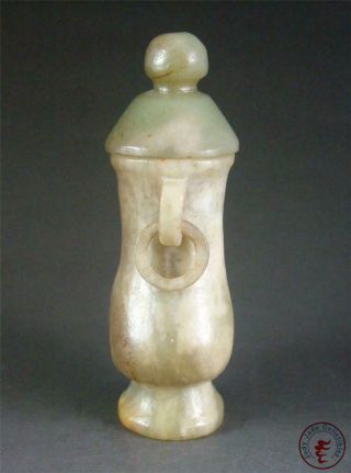 Antique Old Chinese Celadon Nephrite Jade Carved Bottle Vase Statue w/ Lid 2