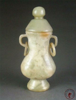 Antique Old Chinese Celadon Nephrite Jade Carved Bottle Vase Statue w/ Lid 3