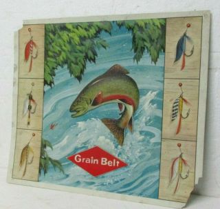 Vintage Grain Belt Beer Trout Fly Fishing Sign 1950s? Embossed Plastic