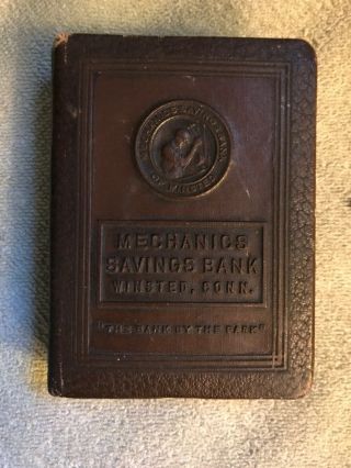 Vintage Book Coin Bank Machanics Savings Bank Winsted C.  T.  1923 With Key
