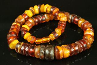 Natural Old Antique 89.  5g Butterscotch Egg Yolk Baltic Amber Beads Necklace B892