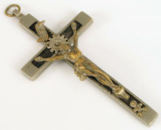 Antique Brass Jesus Christ Crucifix Holy Cross Inri Fine Religious Church Wood
