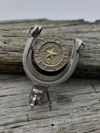 Vintage Western Cowboy Sterling Silver State Of Texas Seal Spur Money Clip