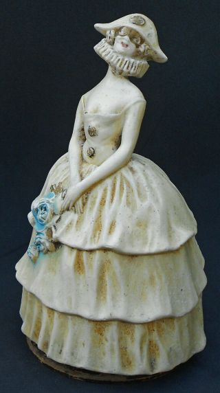 Antique French Masquerade Lady Art Deco Doll Figural Powder Box - Signed Duchesne