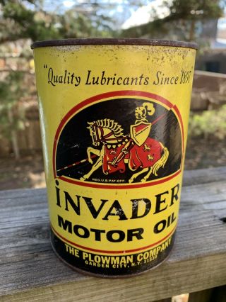 Vintage Invader Motor Oil Knight Graphic 1qt Composite Can Gas Station Sign - Full