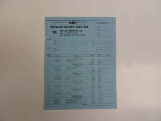 Vintage Shelby American,  Inc.  Order Form Performance Equipment 1967