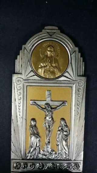 Antique French Spelter Wall Hanging Holy Water Font ART DECO 1930s 2