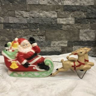 Vintage Empire Blow Mold Santa With Sleigh And 2 Reindeer