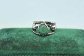 Vintage Art Deco Sterling Silver Ring With Aventurine Design Size N P509