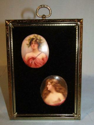 2 Antique Oval Miniature Portrait Paintings On Porcelain