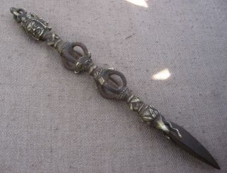 Antique Handmade Tantrik Tibetan Bronze Phurba,  The Ritual Dagger.  Nepal