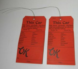 2 Vintage Chevrolet Ok Auto Car Reconditioned Tags