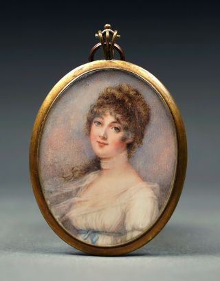 Fine 19th Century Portrait Miniature Of A Young Lady In A Neoclassical Dress